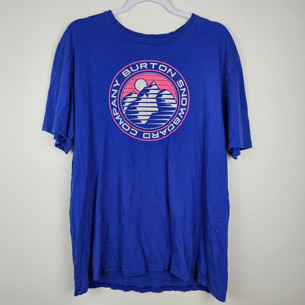 Burton T-Shirt Mens XL Blue Snowboard Company Mountain Logo Graphic Short Sleeve